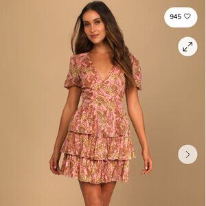 Sweet Fantasies Pink Multi Floral Print Tiered Mini Dress